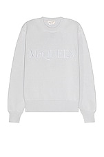 Alexander McQueen Logo Embroidered Crew Neck Jumper in Spring Blue, view 1, click to view large image.