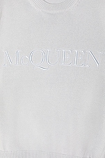 Alexander McQueen Logo Embroidered Crew Neck Jumper in Spring Blue, view 3, click to view large image.