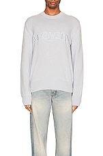 Alexander McQueen Logo Embroidered Crew Neck Jumper in Spring Blue, view 4, click to view large image.