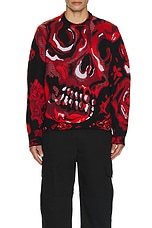 Alexander McQueen Skull Sweater in Black & Lust Red, view 3, click to view large image.
