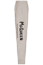 Alexander McQueen Graffiti Print Straight Leg Joggers in Pale Grey & Black, view 3, click to view large image.