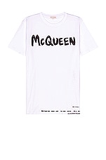 Alexander McQueen Graffiti Print T-Shirt in White, view 1, click to view large image.