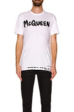Alexander McQueen Graffiti Print T-Shirt in White, view 3, click to view large image.