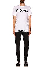 Alexander McQueen Graffiti Print T-Shirt in White, view 4, click to view large image.