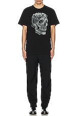 Alexander McQueen Crystal Skull Print T-shirt in Black & White, view 5, click to view large image.