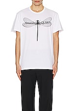 Alexander McQueen Dragonfly Print T-shirt in White & Black, view 3, click to view large image.