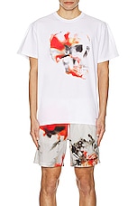 Alexander McQueen Obscured Skull Print T-shirt in White, Red, & Black, view 3, click to view large image.