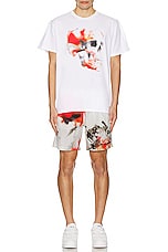 Alexander McQueen Obscured Skull Print T-shirt in White, Red, & Black, view 4, click to view large image.