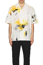 Alexander McQueen Printed Hawaiian Shirt in White & Yellow, view 3, click to view large image.