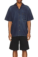 Alexander McQueen Hawaiian Denim Shirt in Blue Washed, view 4, click to view large image.