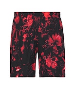 Alexander McQueen Wax Floral Swim Short in Black & Red, view 2, click to view large image.
