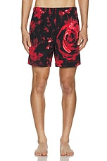 Alexander McQueen Wax Floral Swim Short in Black & Red, view 4, click to view large image.