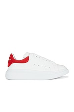 Alexander McQueen Leather Sneaker in White & Lust Red, view 1, click to view large image.