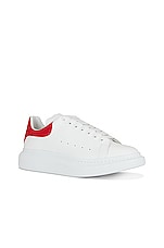 Alexander McQueen Leather Sneaker in White & Lust Red, view 2, click to view large image.