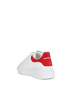 Alexander McQueen Leather Sneaker in White & Lust Red, view 3, click to view large image.