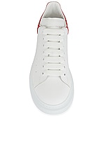 Alexander McQueen Leather Sneaker in White & Lust Red, view 4, click to view large image.