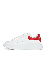Alexander McQueen Leather Sneaker in White & Lust Red, view 5, click to view large image.