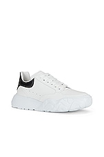 Alexander McQueen Leather Sneaker in White & Black, view 2, click to view large image.