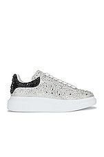 Alexander McQueen Leather Sneaker in White, Black, & Crystal, view 1, click to view large image.