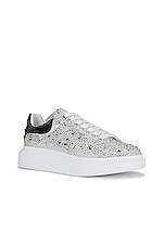 Alexander McQueen Leather Sneaker in White, Black, & Crystal, view 2, click to view large image.
