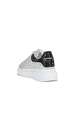 Alexander McQueen Leather Sneaker in White, Black, & Crystal, view 3, click to view large image.