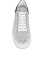 Alexander McQueen Leather Sneaker in White, Black, & Crystal, view 4, click to view large image.