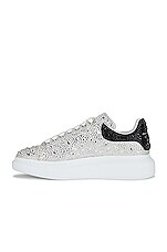 Alexander McQueen Leather Sneaker in White, Black, & Crystal, view 5, click to view large image.