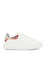 Alexander McQueen Sneaker in White, Silver & Lust Red, view 1, click to view large image.