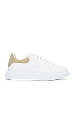 Alexander McQueen Leather Sneaker in White & Beige, view 1, click to view large image.