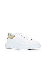 Alexander McQueen Leather Sneaker in White & Beige, view 2, click to view large image.