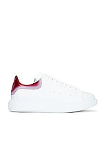 Alexander McQueen Oversized Sneaker in White, Ruby Red, & Silver, view 1, click to view large image.