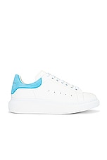 Alexander McQueen Oversized Sneaker in White & Lapis Blue, view 1, click to view large image.