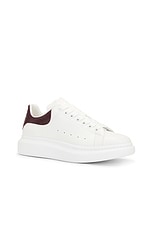 Alexander McQueen Low Top Sneaker in White & Burgundy, view 2, click to view large image.