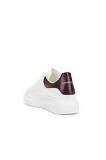Alexander McQueen Low Top Sneaker in White & Burgundy, view 3, click to view large image.