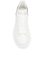 Alexander McQueen Low Top Sneaker in White & Burgundy, view 4, click to view large image.