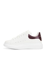 Alexander McQueen Low Top Sneaker in White & Burgundy, view 5, click to view large image.