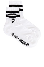 Alexander McQueen Skull Stripe Socks in White & Black, view 1, click to view large image.