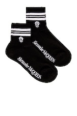 Alexander McQueen Skull Stripe Socks in Black & White, view 1, click to view large image.