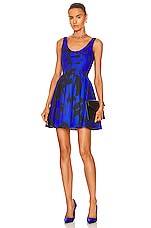 Alexander McQueen Graffiti Scoop Neck Mini Dress in Electric Blue & Black, view 1, click to view large image.