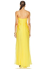 Alexander McQueen Draped Bustier Dress in Bright Yellow, view 3, click to view large image.