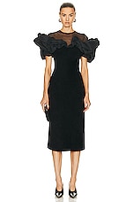 Alexander McQueen Ruffle Midi Dress in Black, view 1, click to view large image.