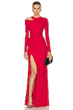Alexander McQueen Fluid High Slit Dress in Welsh Red, view 1, click to view large image.