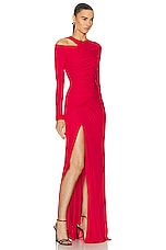 Alexander McQueen Fluid High Slit Dress in Welsh Red, view 2, click to view large image.