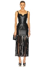 Alexander McQueen Leather Fringe Dress in Black, view 1, click to view large image.