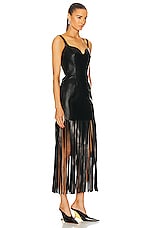 Alexander McQueen Leather Fringe Dress in Black, view 2, click to view large image.