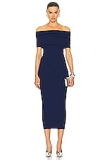 Alexander McQueen Rib Off Shoulder Dress in Electric Navy, view 1, click to view large image.