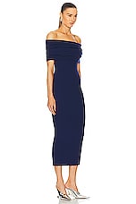 Alexander McQueen Rib Off Shoulder Dress in Electric Navy, view 2, click to view large image.
