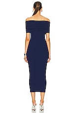 Alexander McQueen Rib Off Shoulder Dress in Electric Navy, view 3, click to view large image.