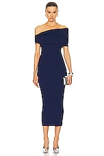 Alexander McQueen Rib Off Shoulder Dress in Electric Navy, view 4, click to view large image.