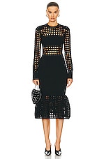 Alexander McQueen Mesh Midi Dress in Black, view 1, click to view large image.